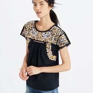 Madewell Embroidered Springtime Top in True Black